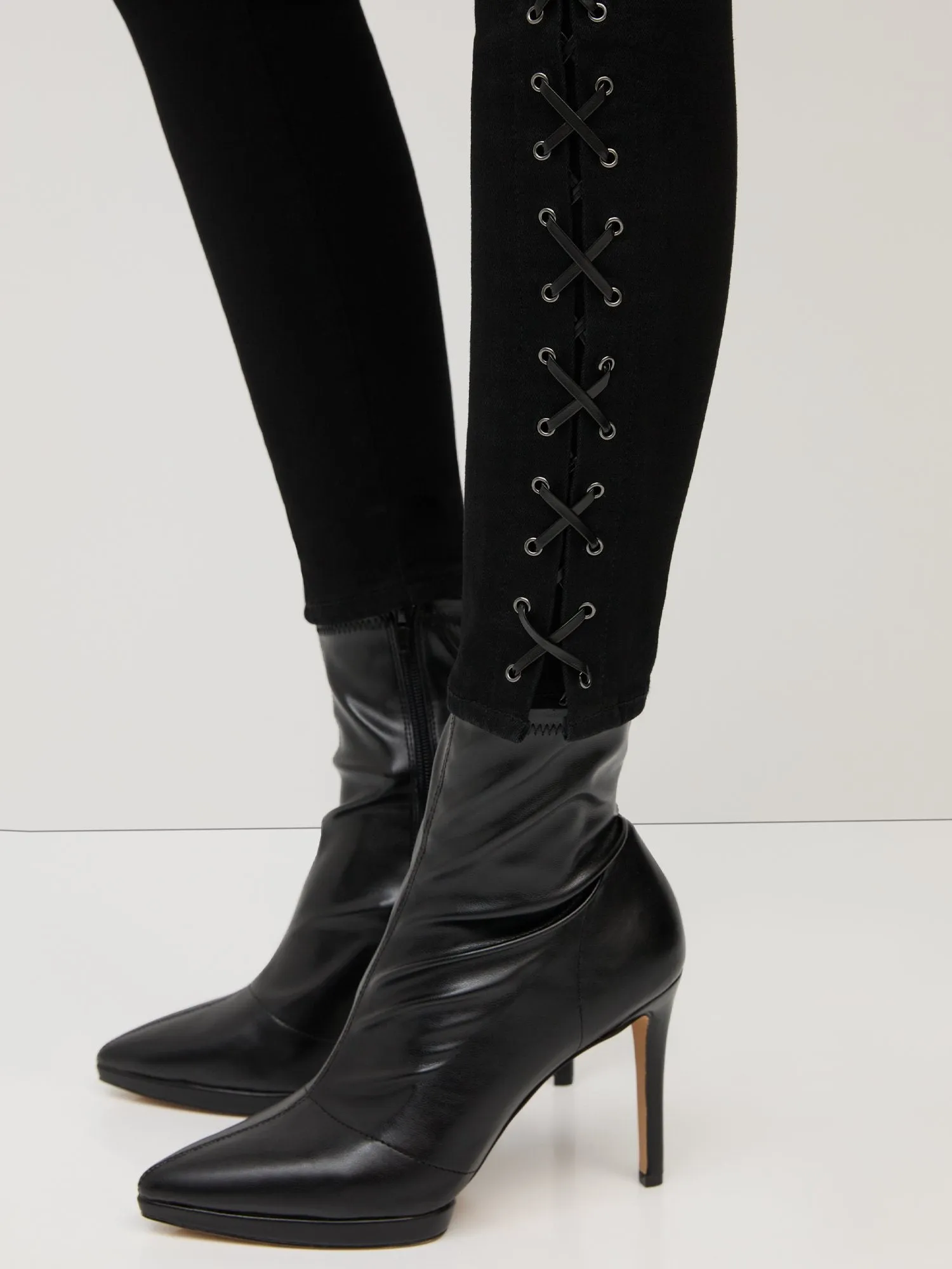 High-Waisted Lace-Up Detail Super-Skinny Jeans - Black