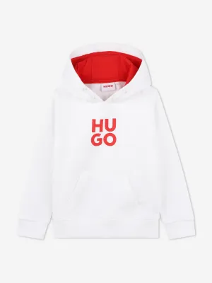 Hugo Boys Logo Print Hoodie in White