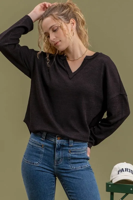 ISLA SOLID NOTCH NECK KNIT TOP