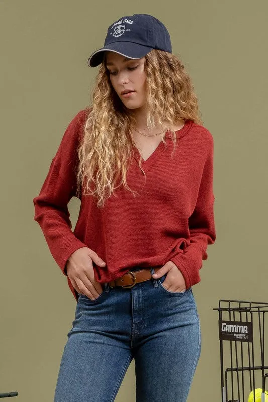 ISLA SOLID NOTCH NECK KNIT TOP