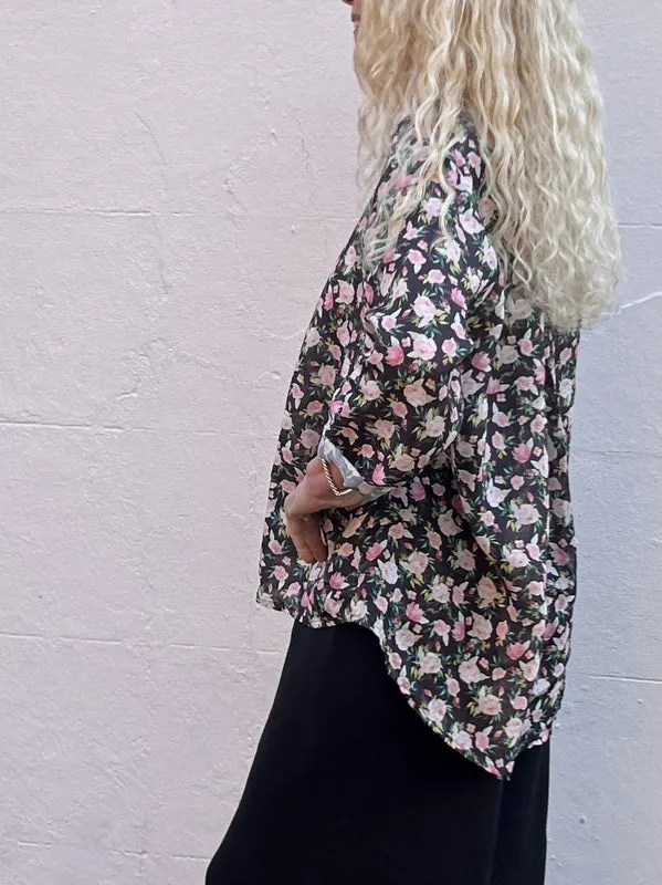 Jiva Maria Shirt - Black Rose Print - Ramie