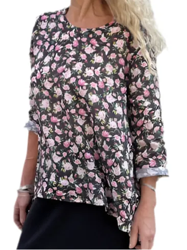 Jiva Maria Shirt - Black Rose Print - Ramie