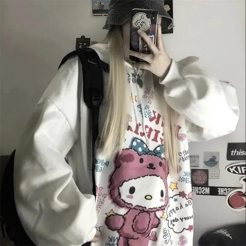 Joskaa Christmas Gift Japanese Cartoon Cute Bunny Hoodies Women Pullover Harajuku Streetwear New Loose Casual Fashion Oversized Long Hoodie Women Tops