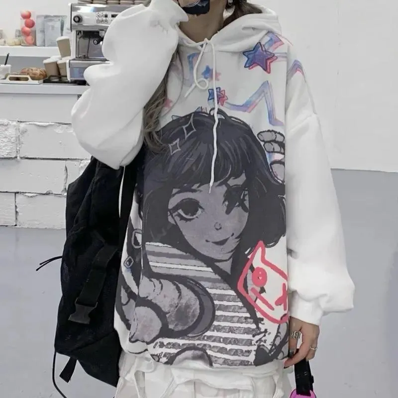 Joskaa Christmas Gift Japanese Cartoon Cute Bunny Hoodies Women Pullover Harajuku Streetwear New Loose Casual Fashion Oversized Long Hoodie Women Tops