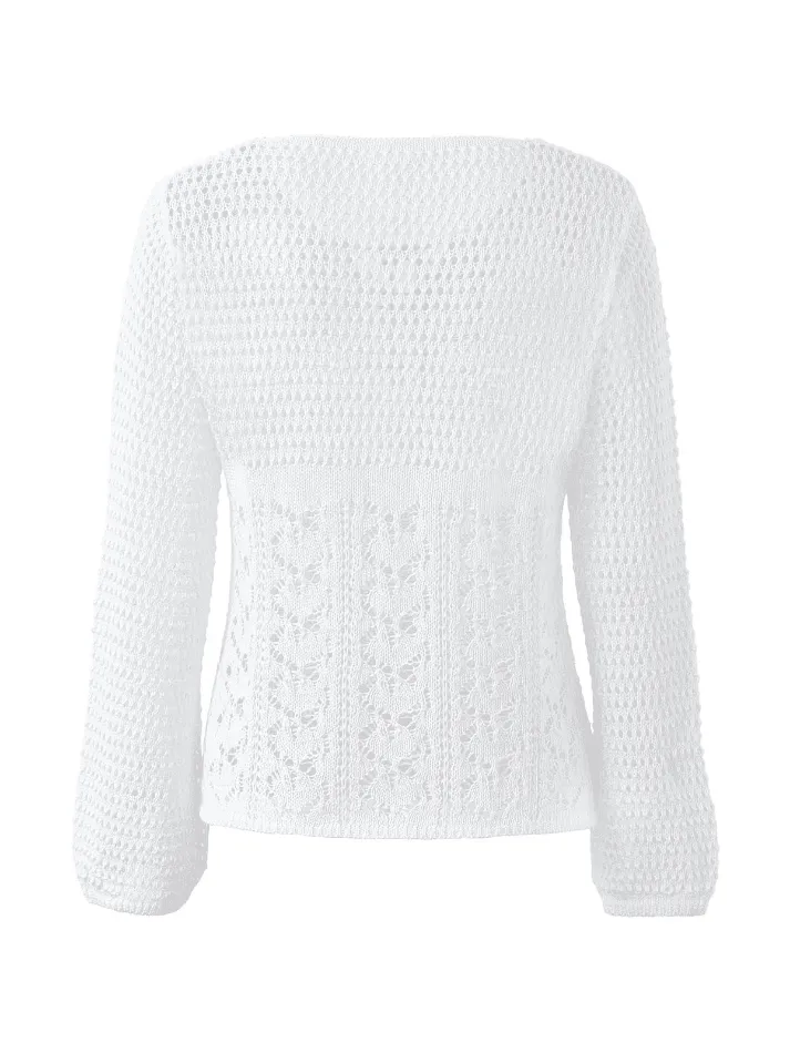 Joskaa Tie Front White Open Knit Top