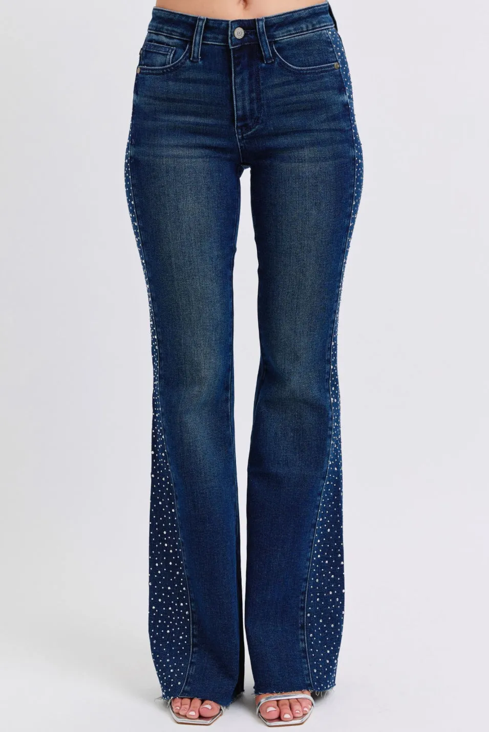 Judy Blue - Mid Rise Rhinestone Side Panel Flare