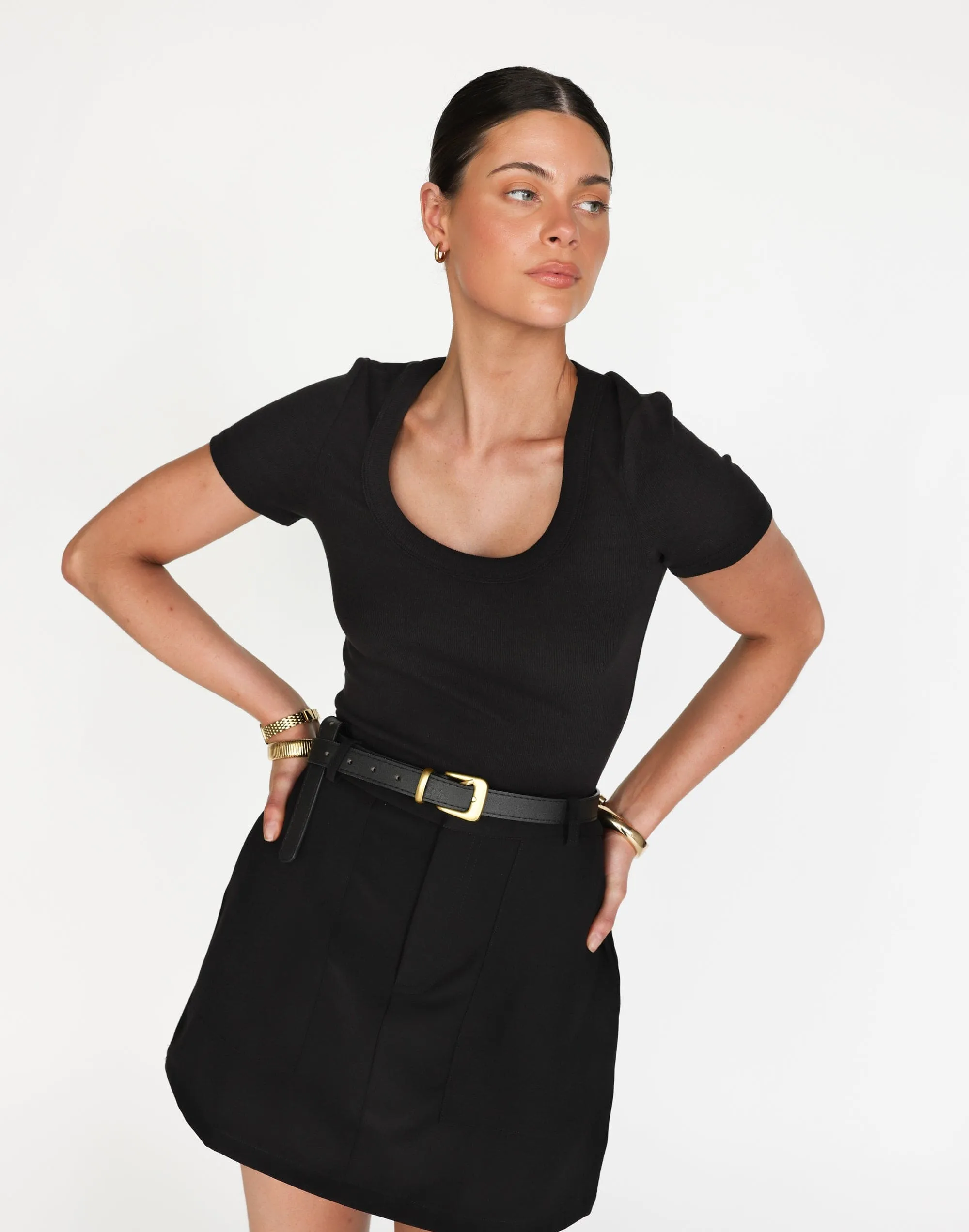 Kathleen Short Sleeve Top (Black)