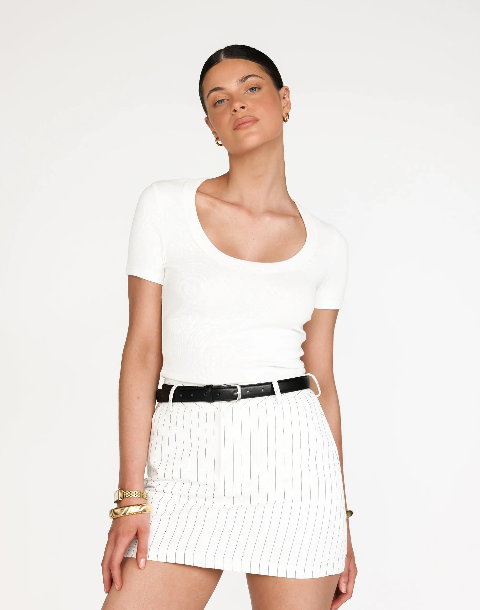 Kathleen Short Sleeve Top (White)