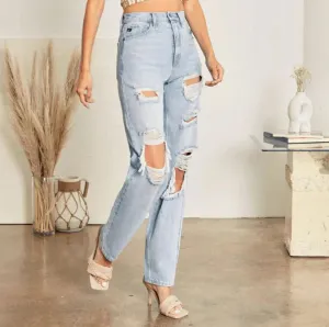 Kayla Hi-Rise 90's Baggy Distressed Light Wash Jeans