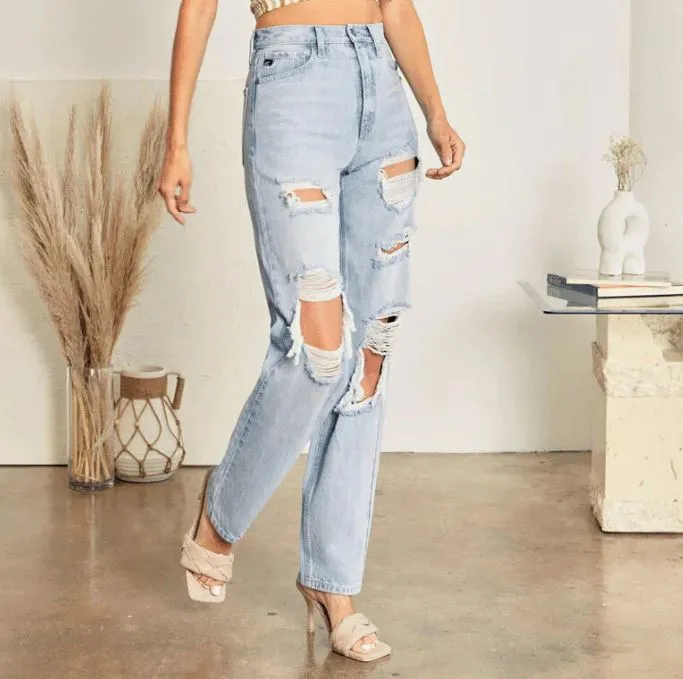 Kayla Hi-Rise 90's Baggy Distressed Light Wash Jeans