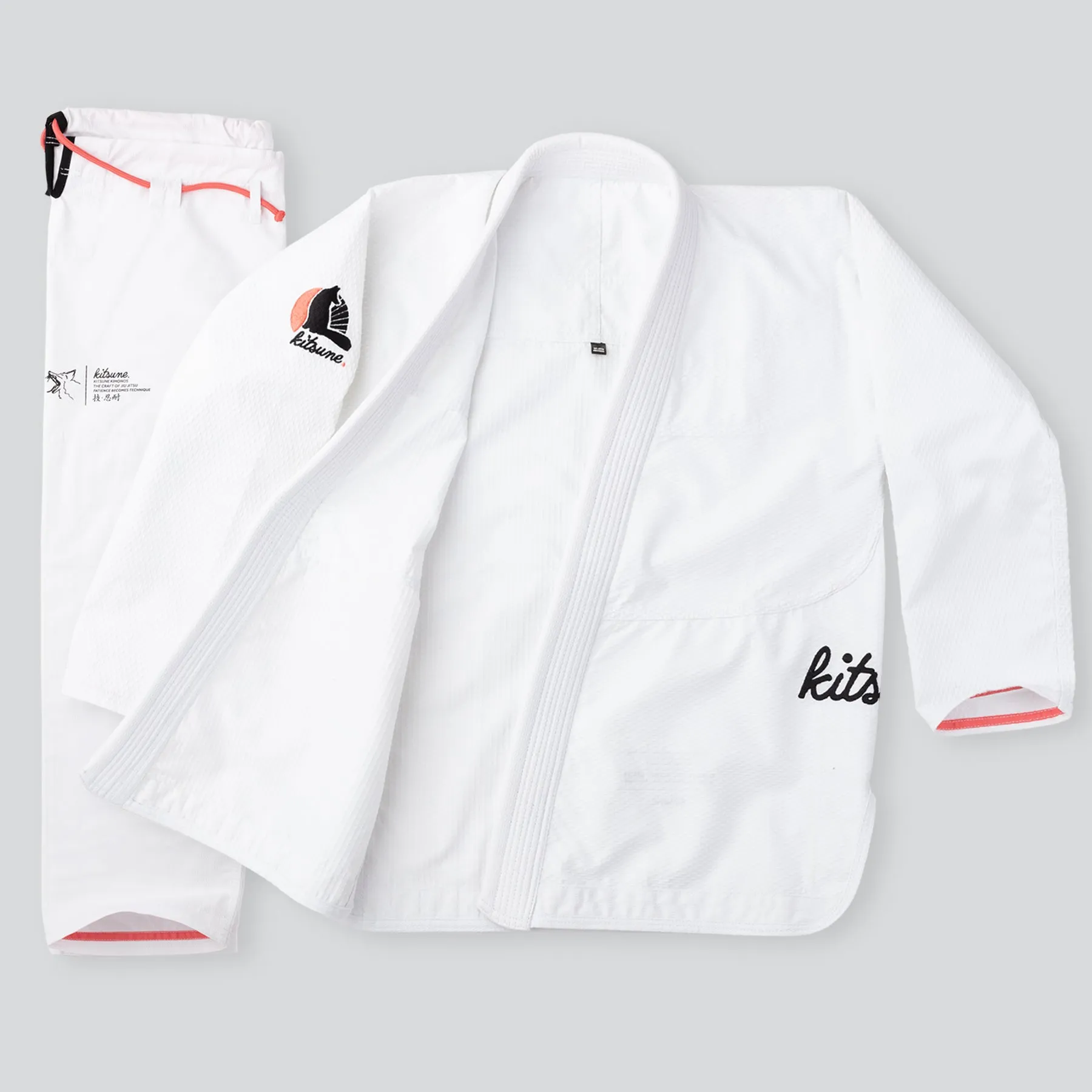 Kitsune "Cursive Lite" Men's BJJ Gi - White / Coral