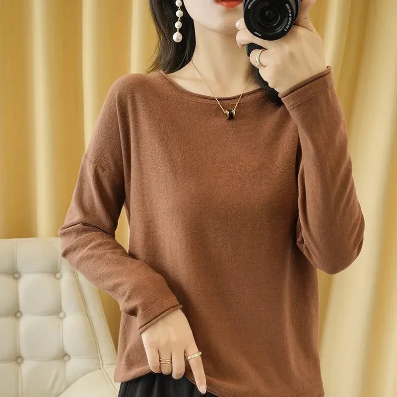 Knit Crimped Edge Pullover Top Sweater