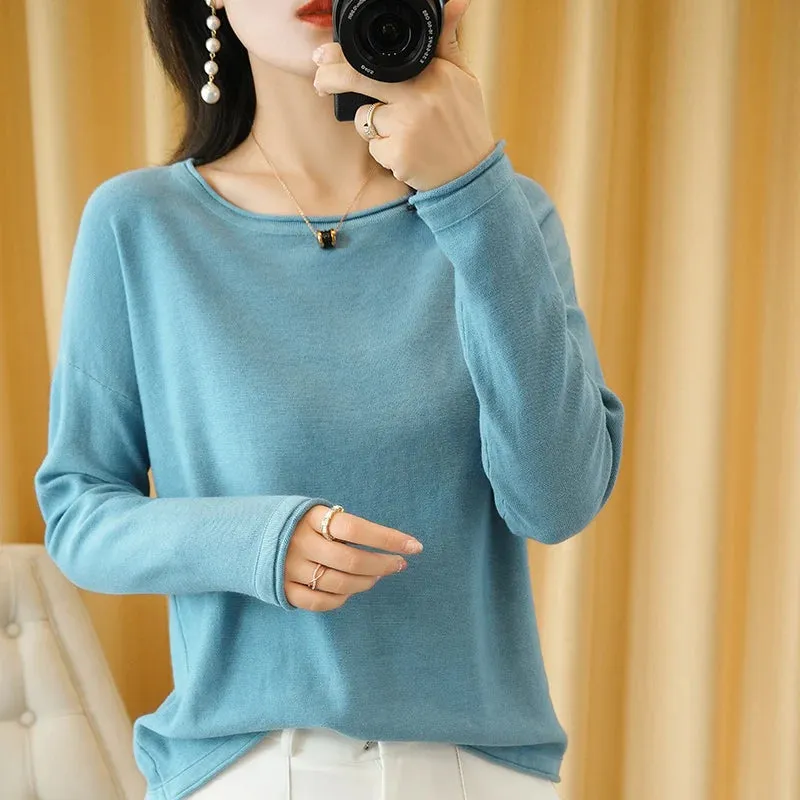 Knit Crimped Edge Pullover Top Sweater