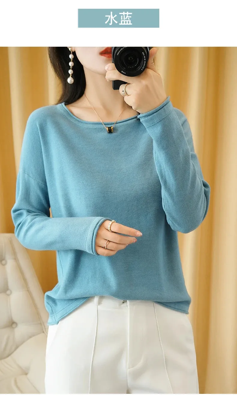 Knit Crimped Edge Pullover Top Sweater