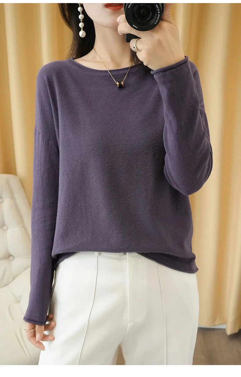 Knit Crimped Edge Pullover Top Sweater