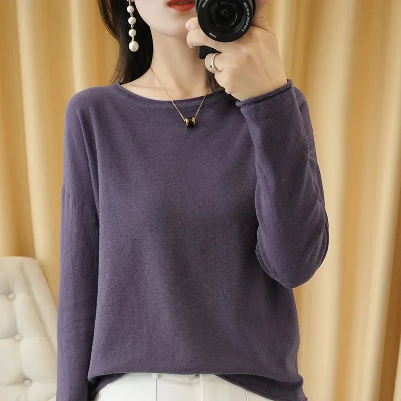 Knit Crimped Edge Pullover Top Sweater