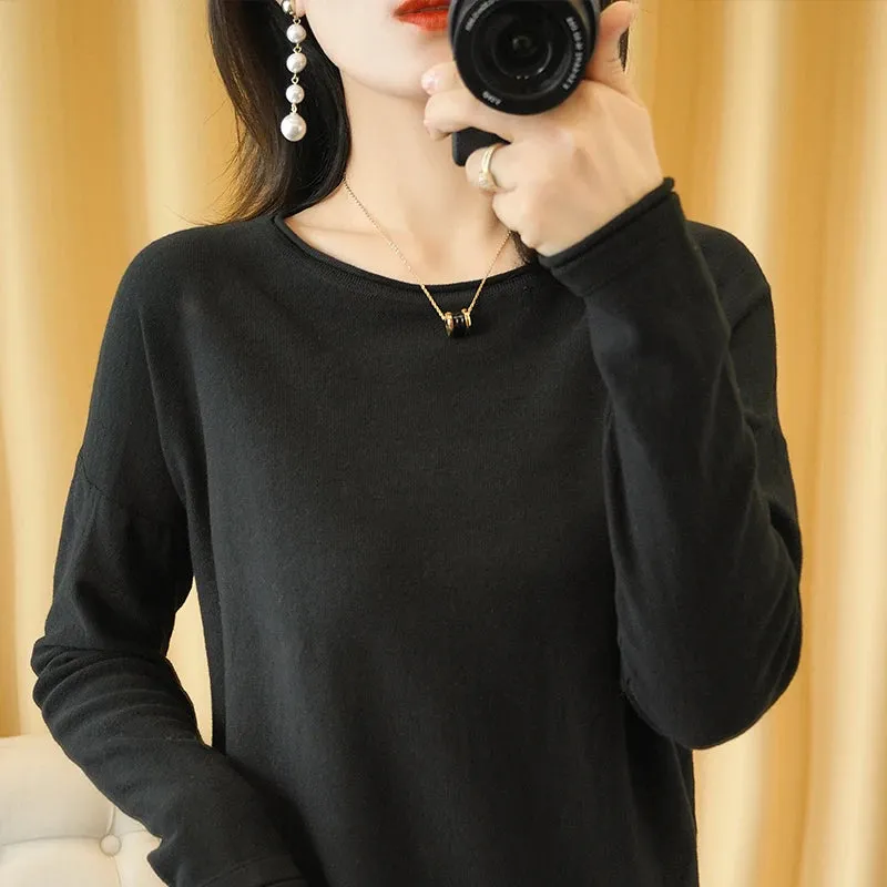 Knit Crimped Edge Pullover Top Sweater