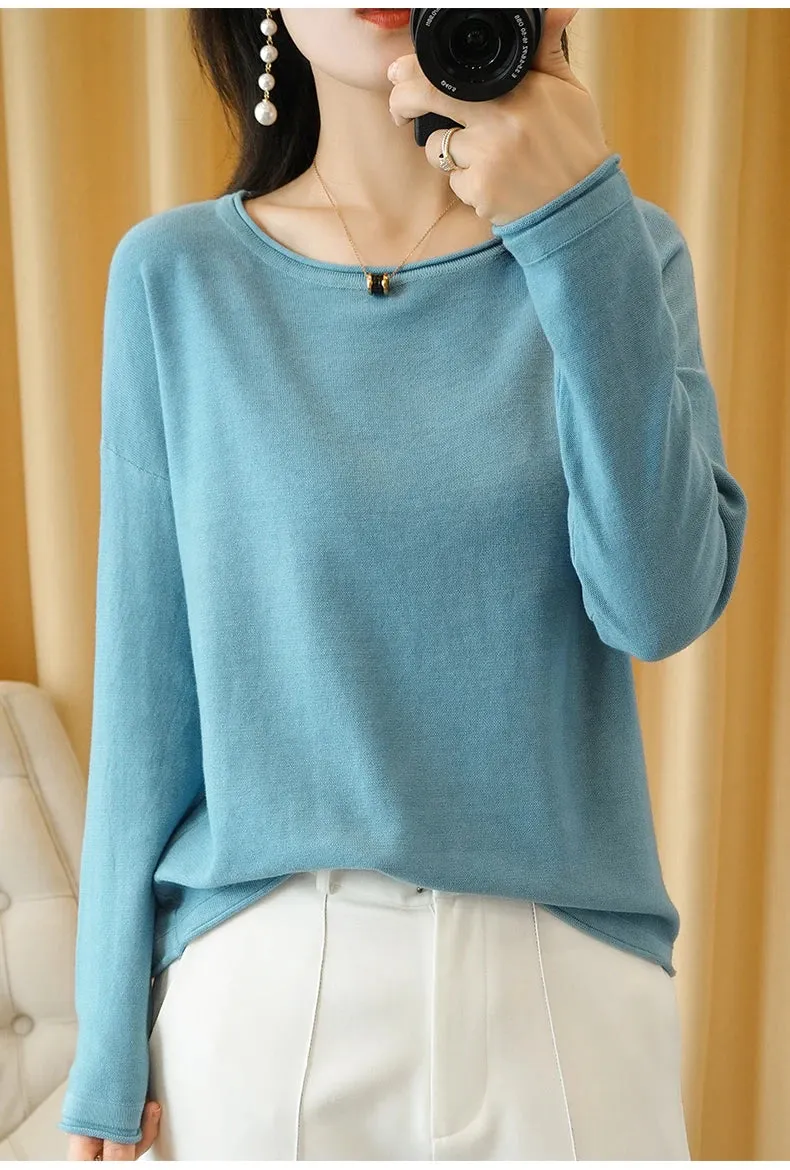 Knit Crimped Edge Pullover Top Sweater