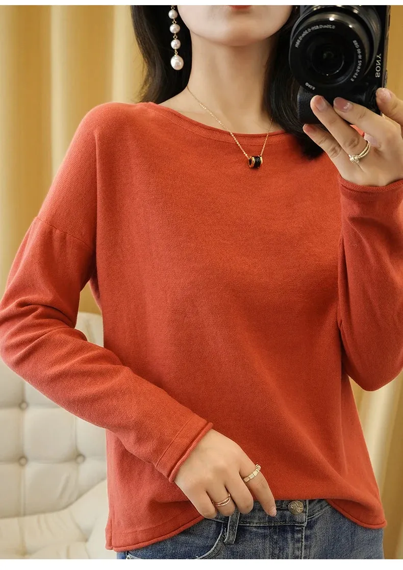 Knit Crimped Edge Pullover Top Sweater