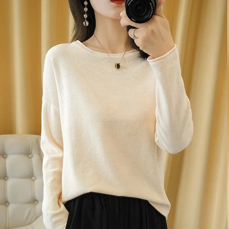 Knit Crimped Edge Pullover Top Sweater