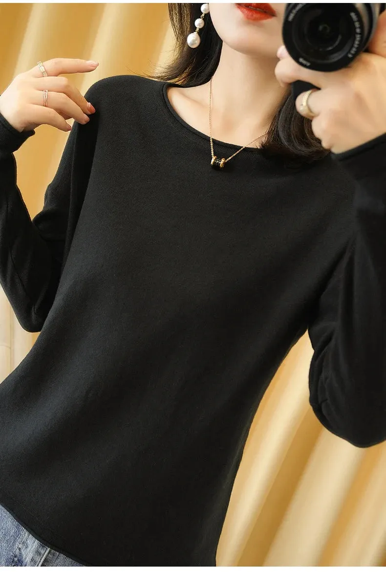 Knit Crimped Edge Pullover Top Sweater