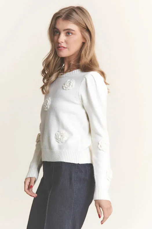 Knit Flower and Pearl Sweater Top