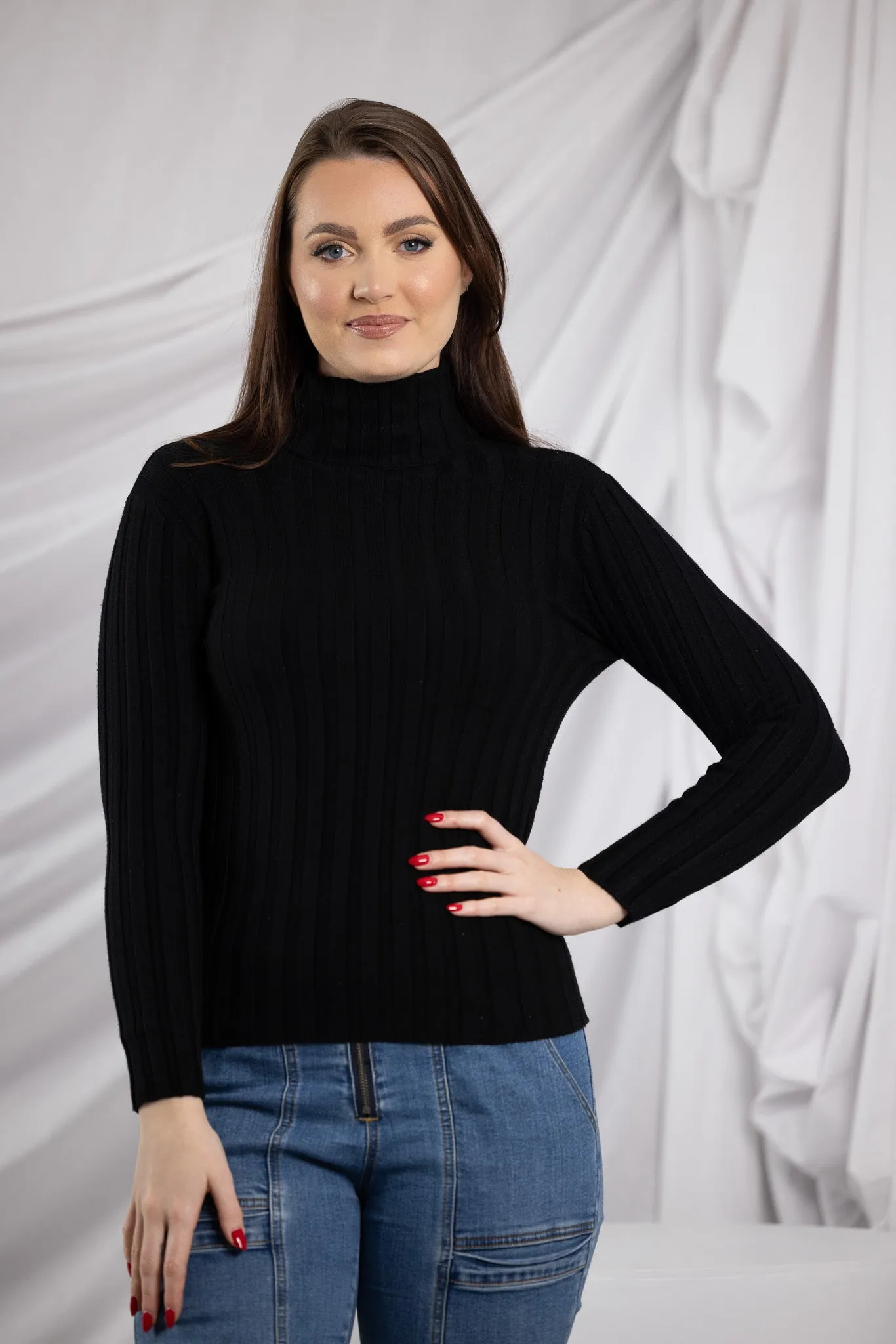 Knit Pleated High Neck Skivvy