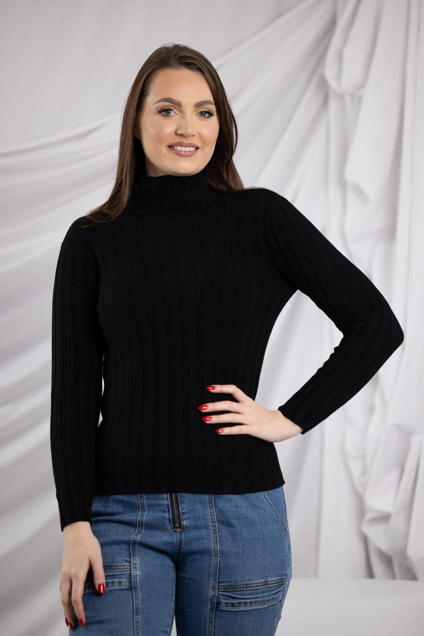 Knit Pleated High Neck Skivvy