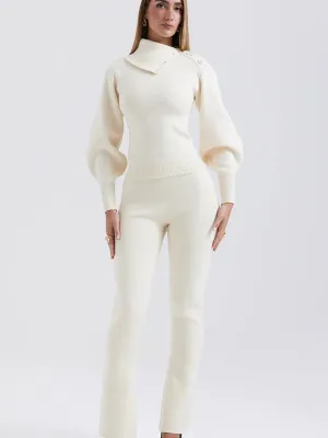 Knit Rib Long Sleeve Graceful Top And Pants Set