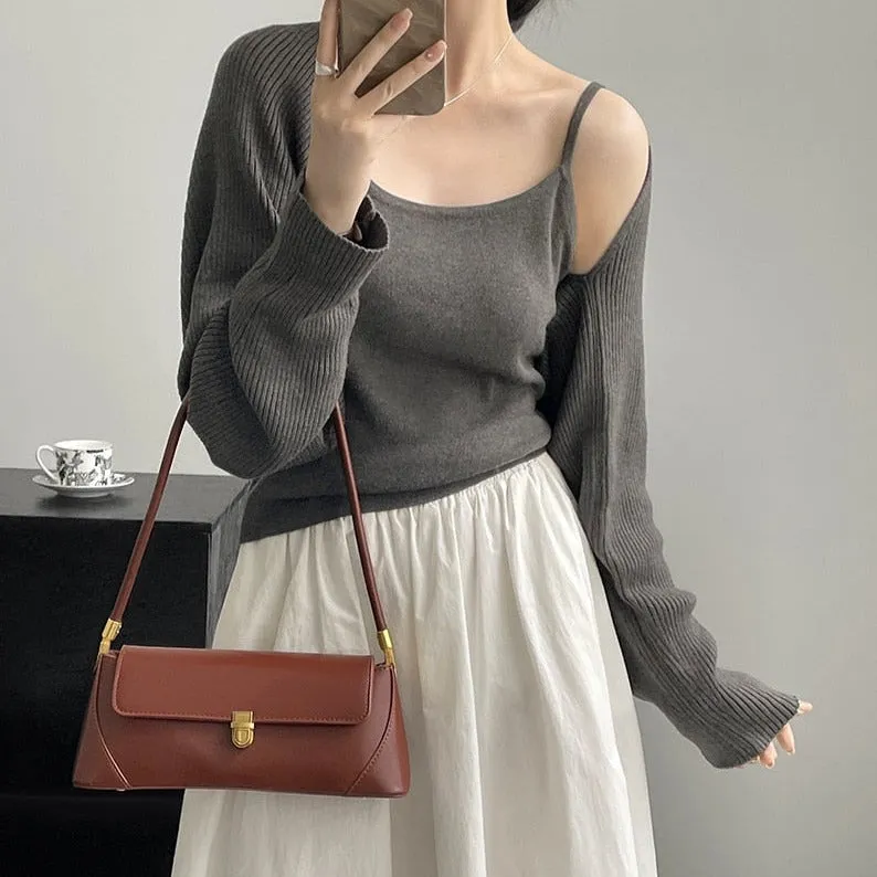 [Korean Style] Co-ord Long Sleeve Cardigan Knit Cami 2 pc Sets