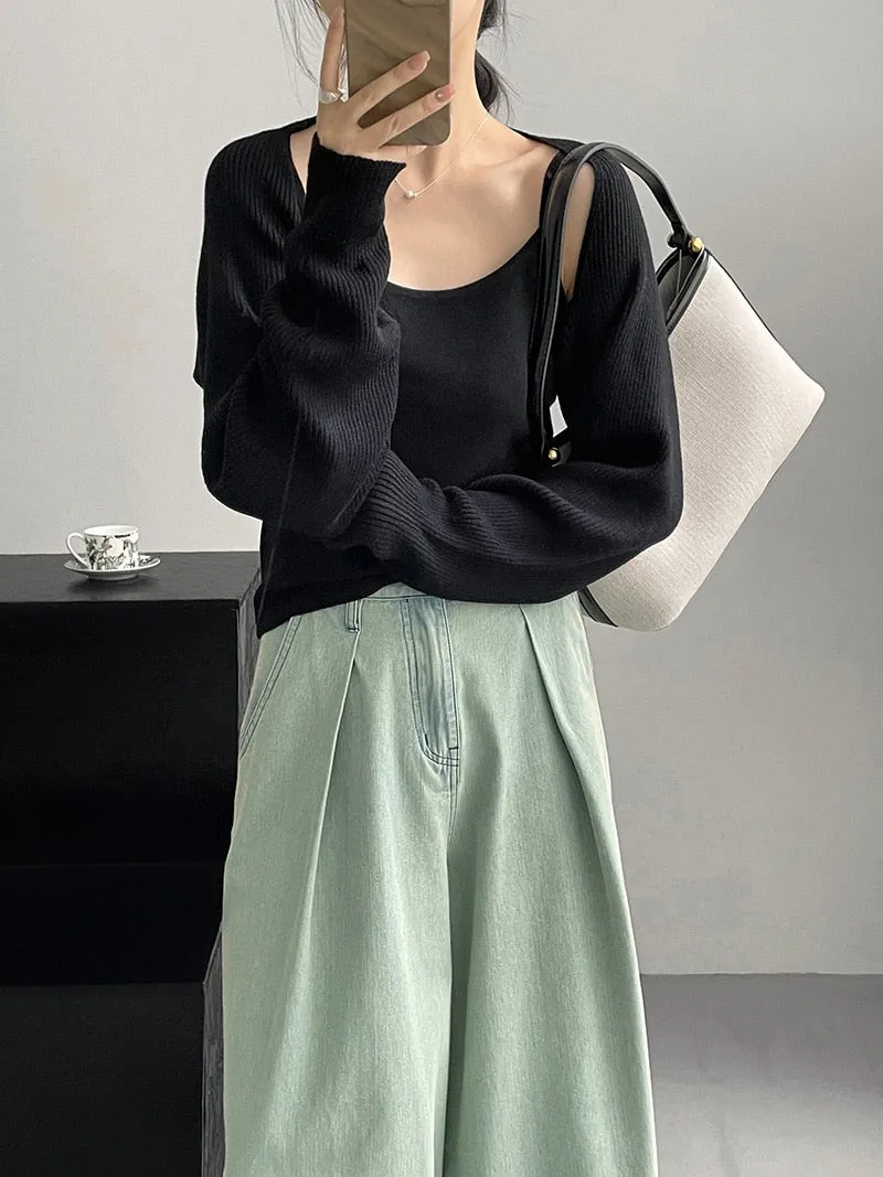 [Korean Style] Co-ord Long Sleeve Cardigan Knit Cami 2 pc Sets