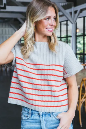 Laney Mock Neck Striped Top, Red