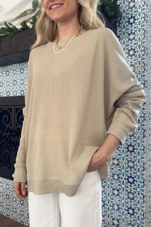 Libby Waffle Knit Boatneck Top in Khaki