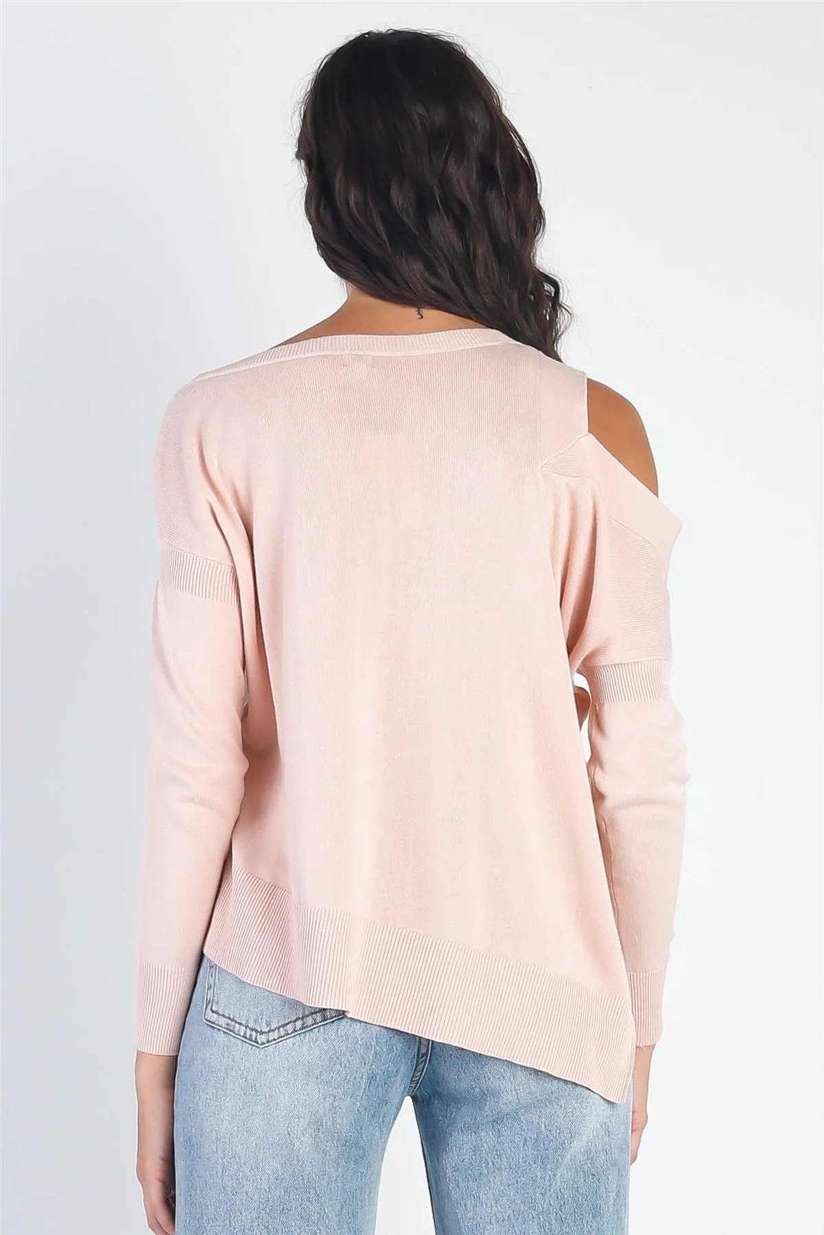 Light Pink Knit Cold Shoulder Long Sleeve Top /3-2-1