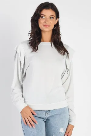 Light Sage Round Neck Long Sleeve Knit Top