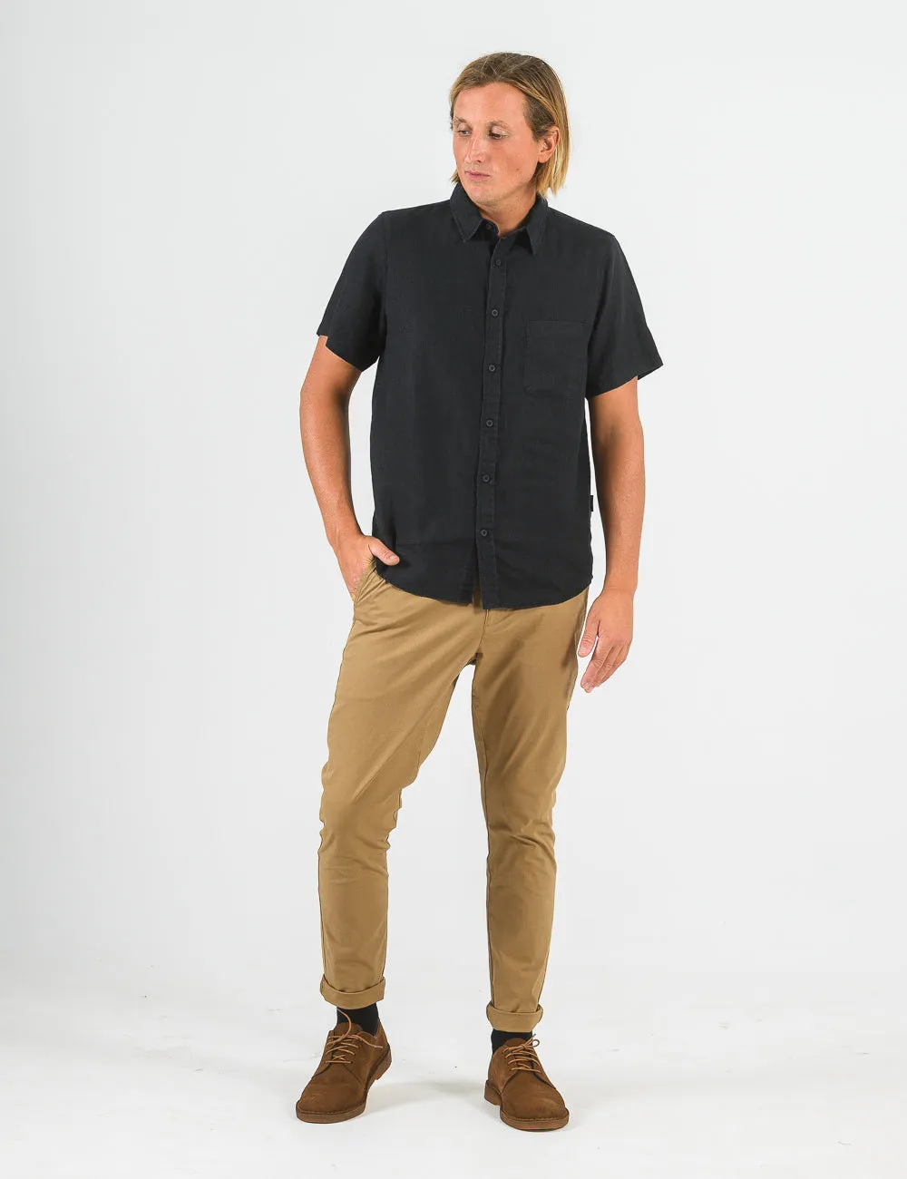 Linen Short Sleeve Shirt - Black