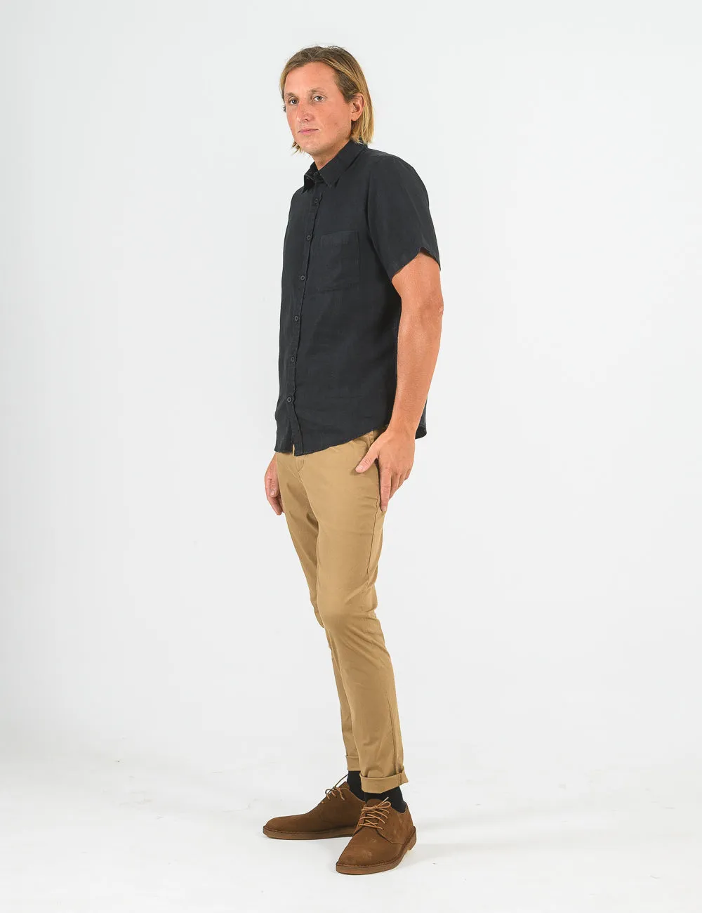 Linen Short Sleeve Shirt - Black