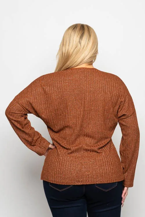 Long Sleeve Rib Knit Top | Caramel