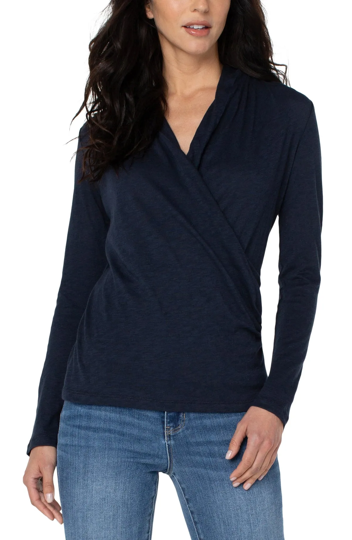 Long Sleeve Wrap Front Slub Knit - Navy Beats