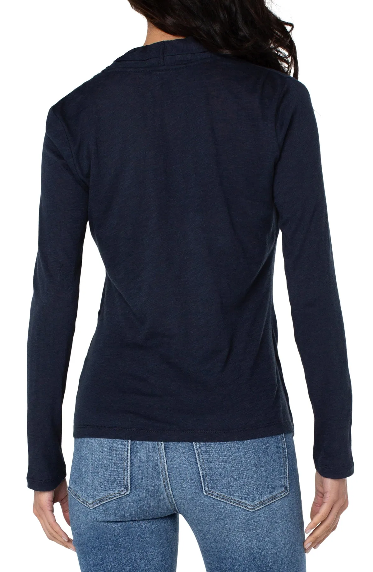 Long Sleeve Wrap Front Slub Knit - Navy Beats