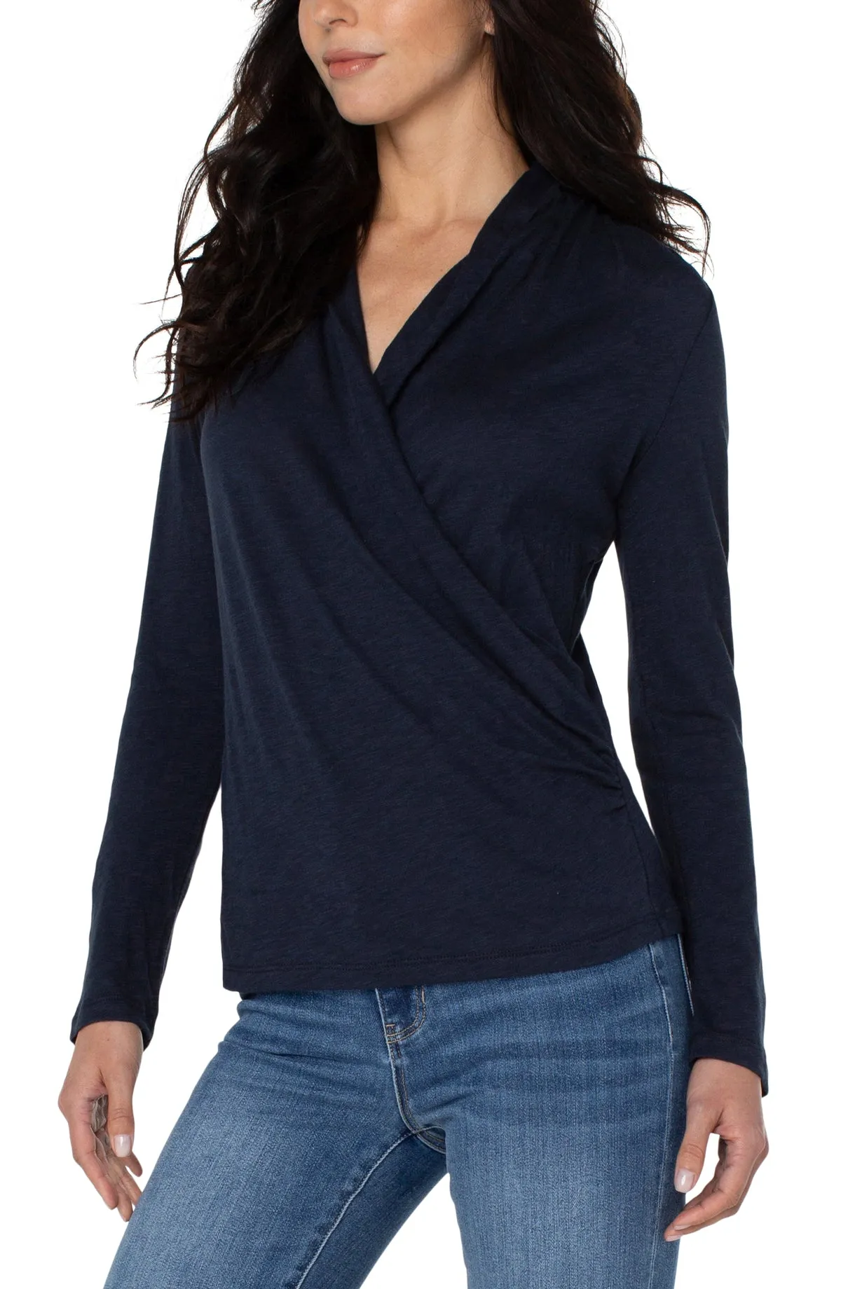 Long Sleeve Wrap Front Slub Knit - Navy Beats