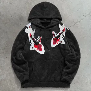 Lucky Fish Graphic Street Plush Hoodie