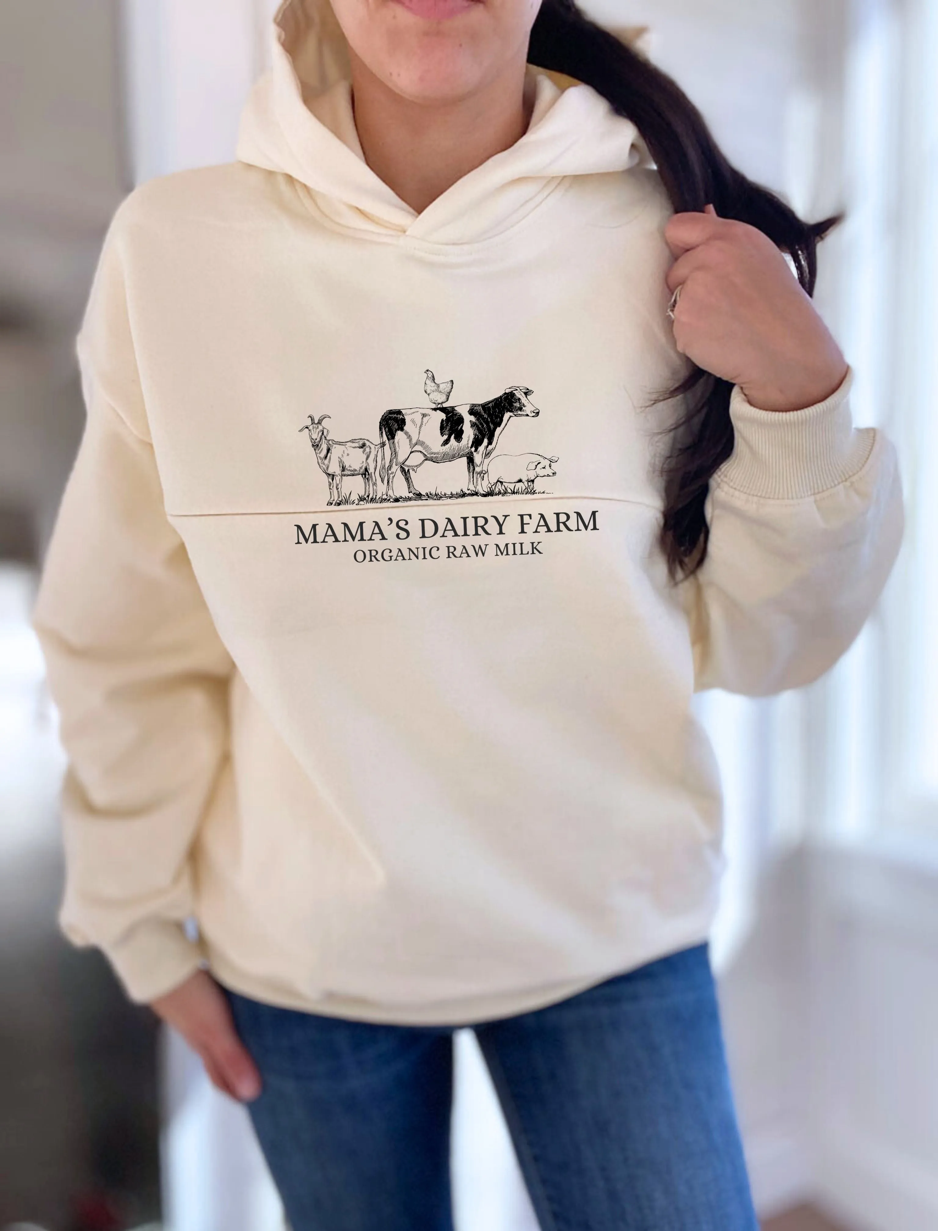 Mama's Dairy Farm | Farm Animals Hooded Sweatshirt