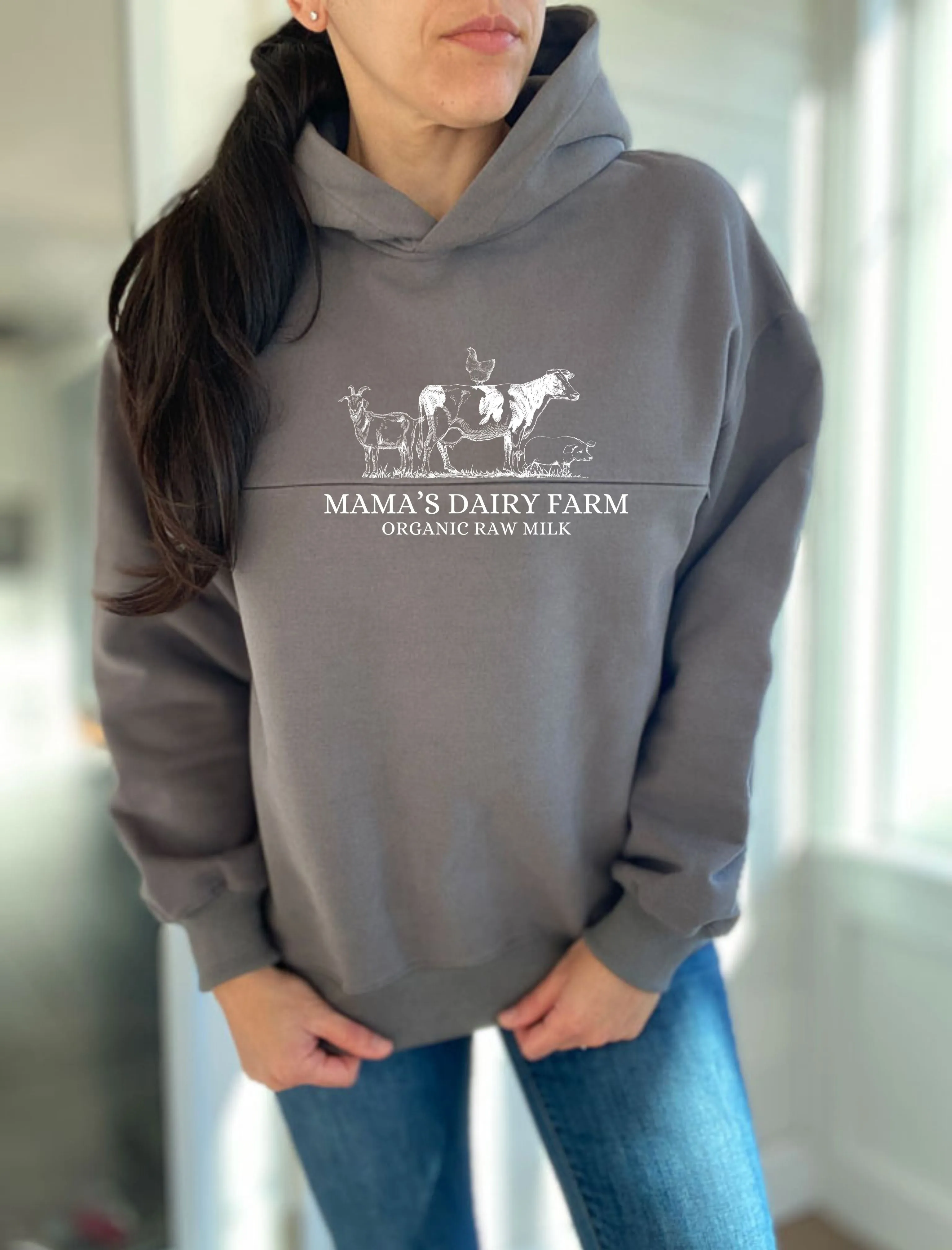 Mama's Dairy Farm | Farm Animals Hooded Sweatshirt