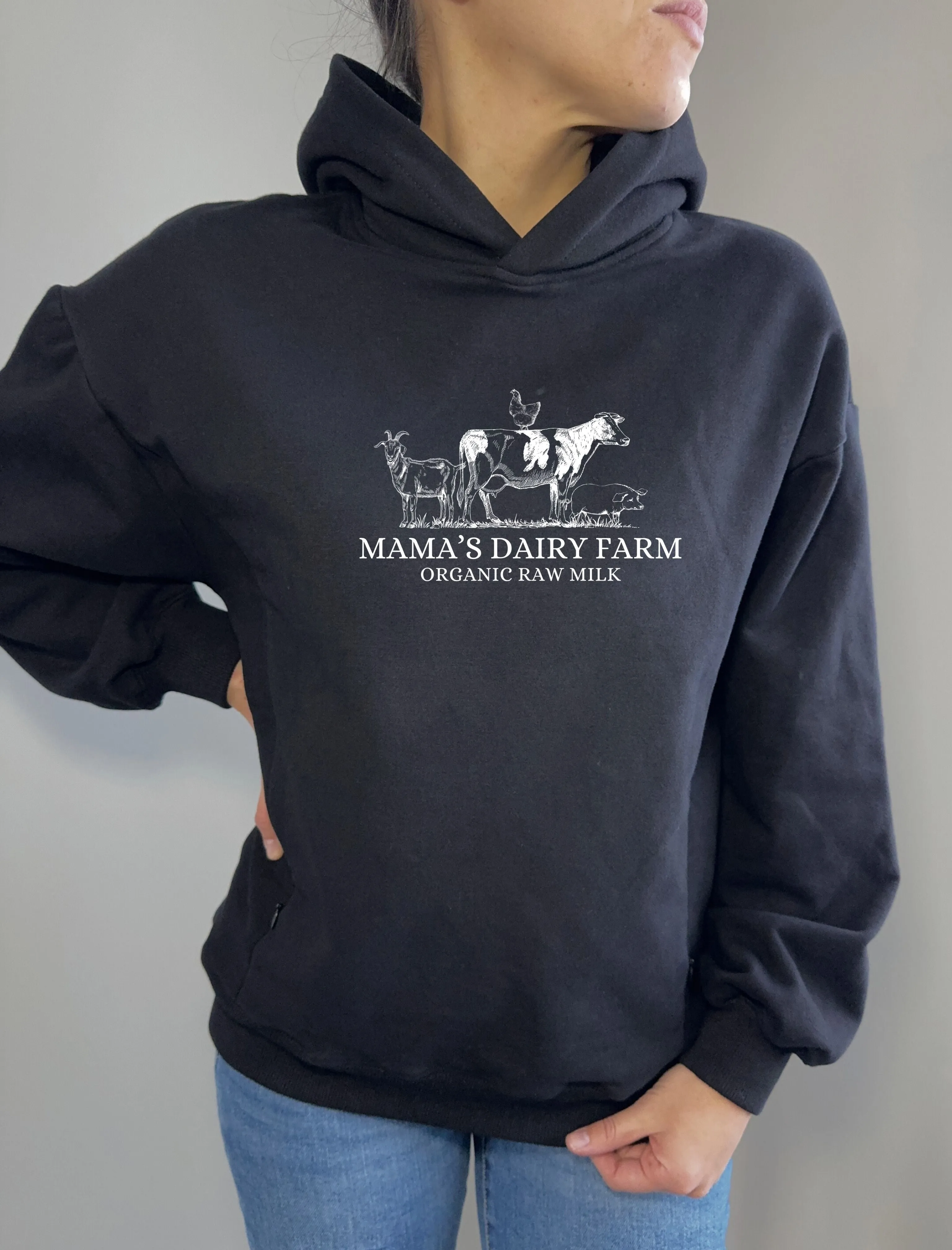 Mama's Dairy Farm | Farm Animals Hooded Sweatshirt