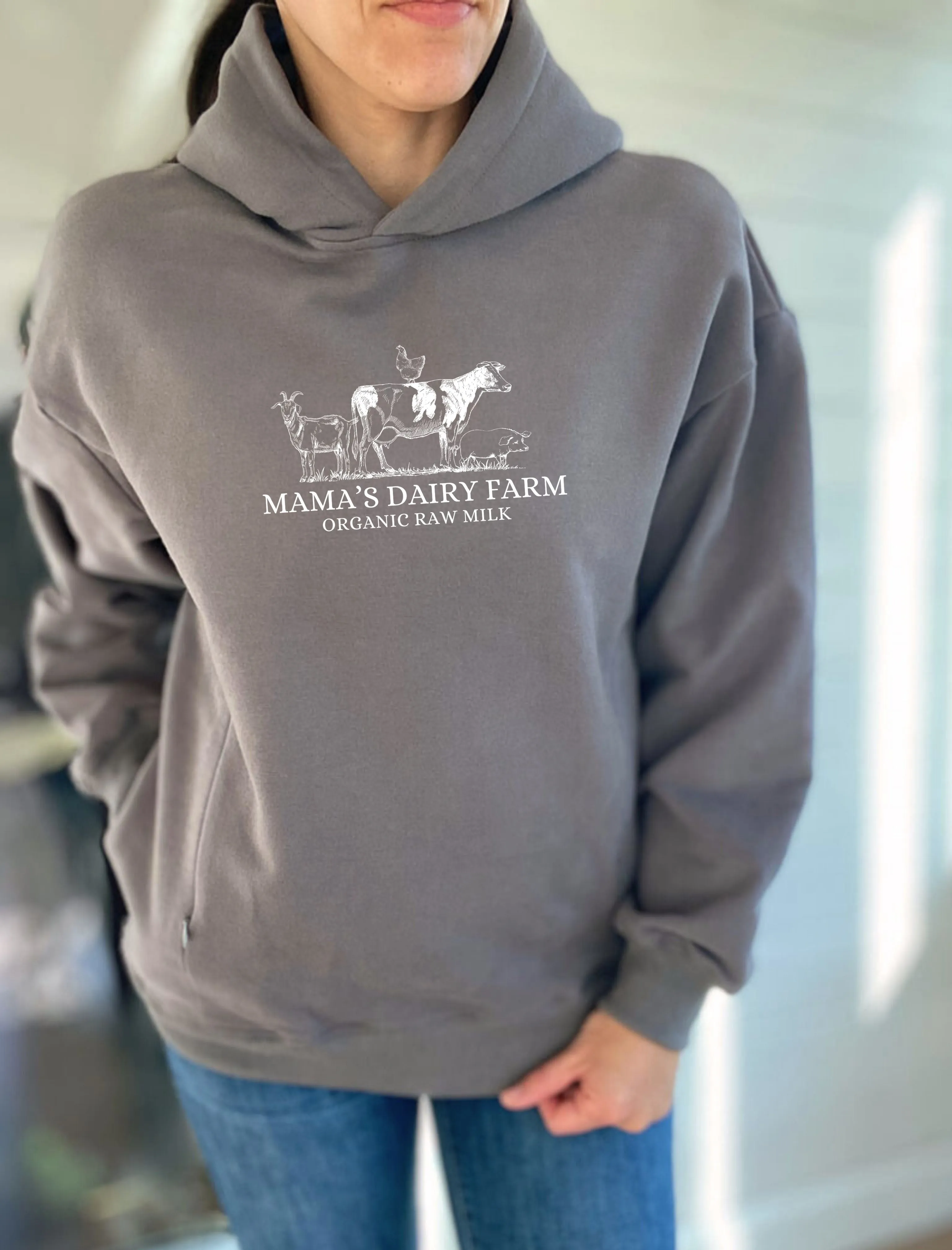 Mama's Dairy Farm | Farm Animals Hooded Sweatshirt