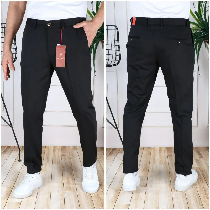 Men's Black Skinny Fit Dress Pants Flat Front Stretch Material