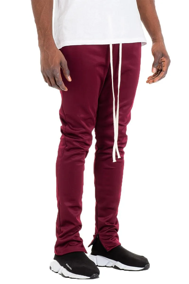 Mens Burgundy Slim Fit Drawstring Track Pants