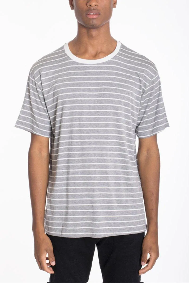 Mens Gray Striped Cotton Pullover Shirt