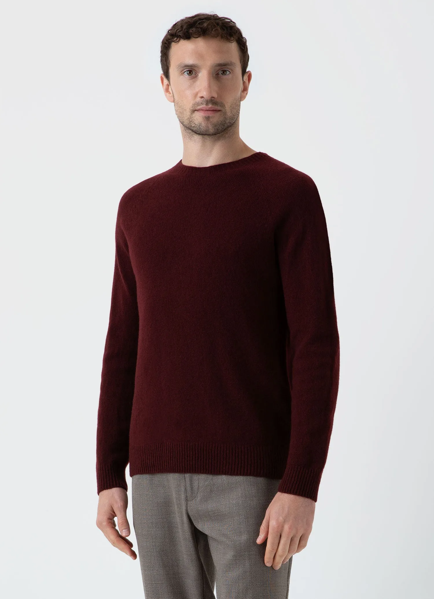 Men's Lambswool Crew Neck Jumper in Port